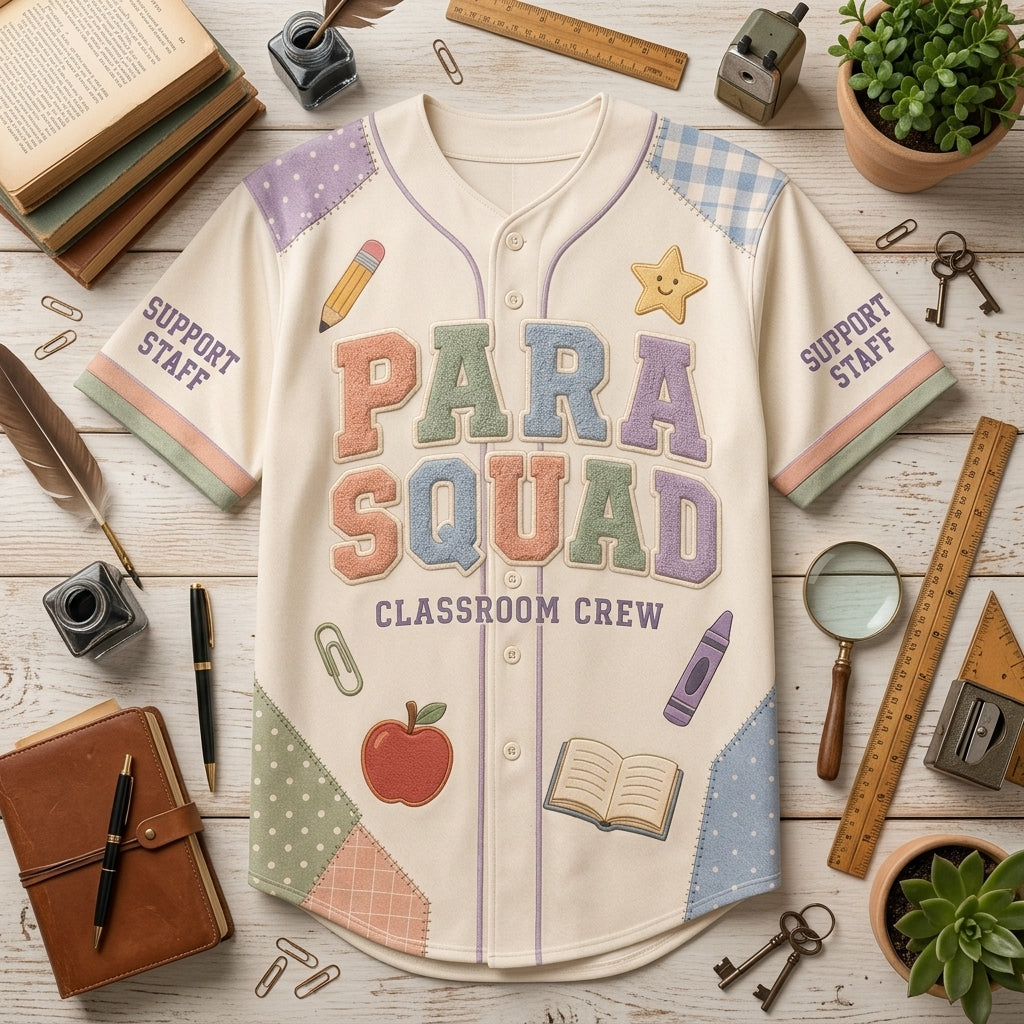 Personalized Para Squad Teacher Baseball Jersey - Custom Name & Number Classroom Crew Support Staff Apparel