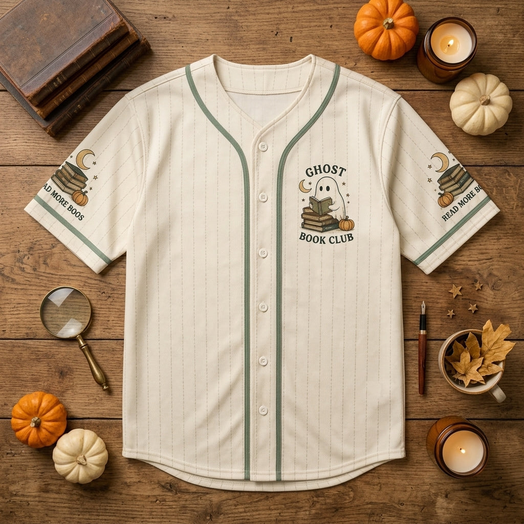 Spooky Reading Club Ghost Book Club Baseball Jersey - Aesthetic Read More Boos Halloween Gift for Book Lovers