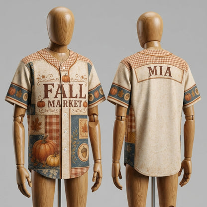 Personalized Fall Market Patchwork Baseball Jersey - Custom Name Autumn Pumpkin Apparel Gift