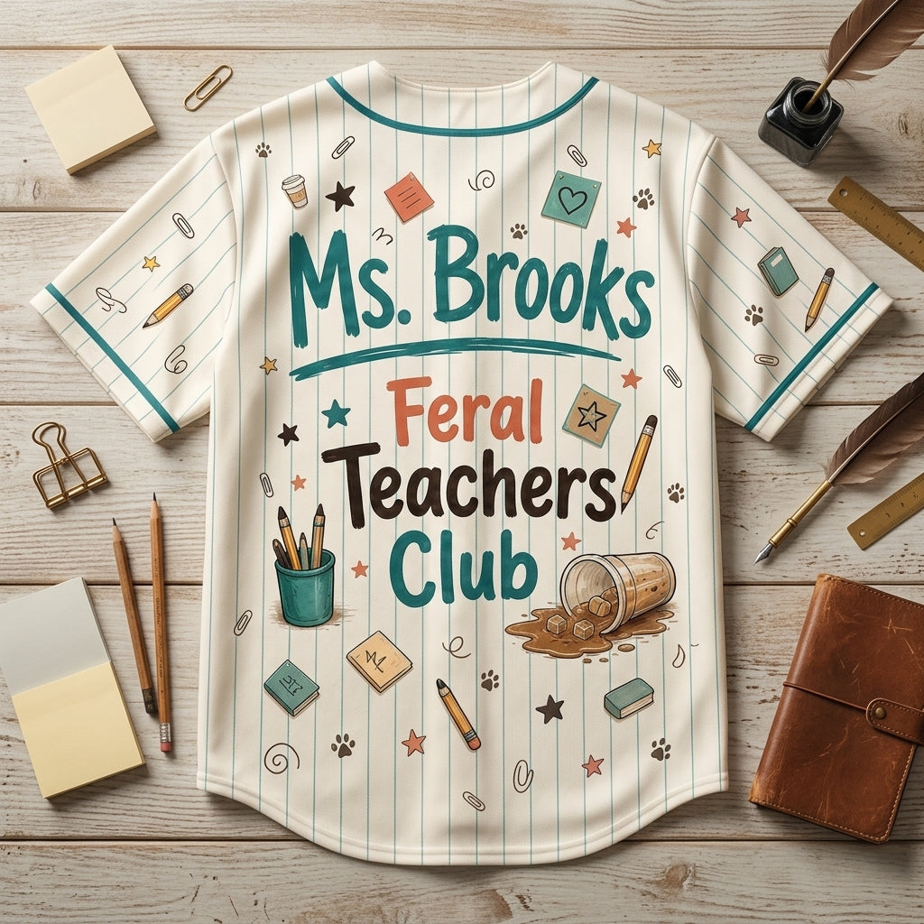 Personalized Feral Teachers Club Baseball Jersey - Custom Name After School Chaos Club Raccoon Teacher Gift