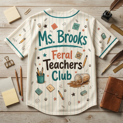 Personalized Feral Teachers Club Baseball Jersey - Custom Name After School Chaos Club Raccoon Teacher Gift
