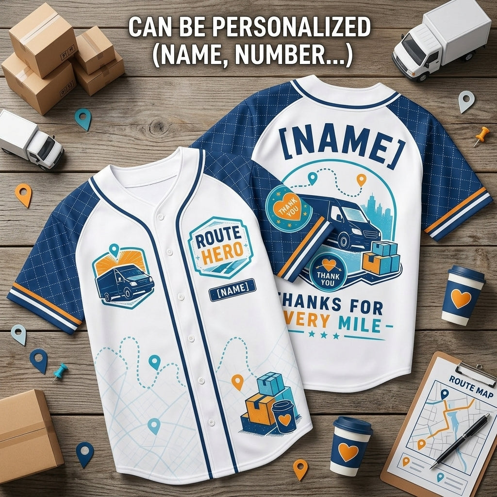 Personalized Route Hero Delivery Driver Baseball Jersey - Custom Name Appreciation Gift for Couriers