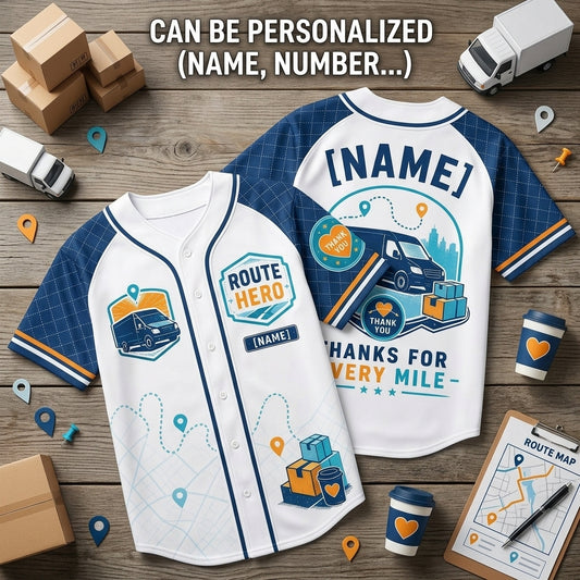 Personalized Route Hero Delivery Driver Baseball Jersey - Custom Name Appreciation Gift for Couriers