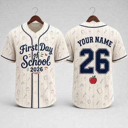 Personalized First Day of School 2026 Baseball Jersey - Custom Name and Number Student Shirt