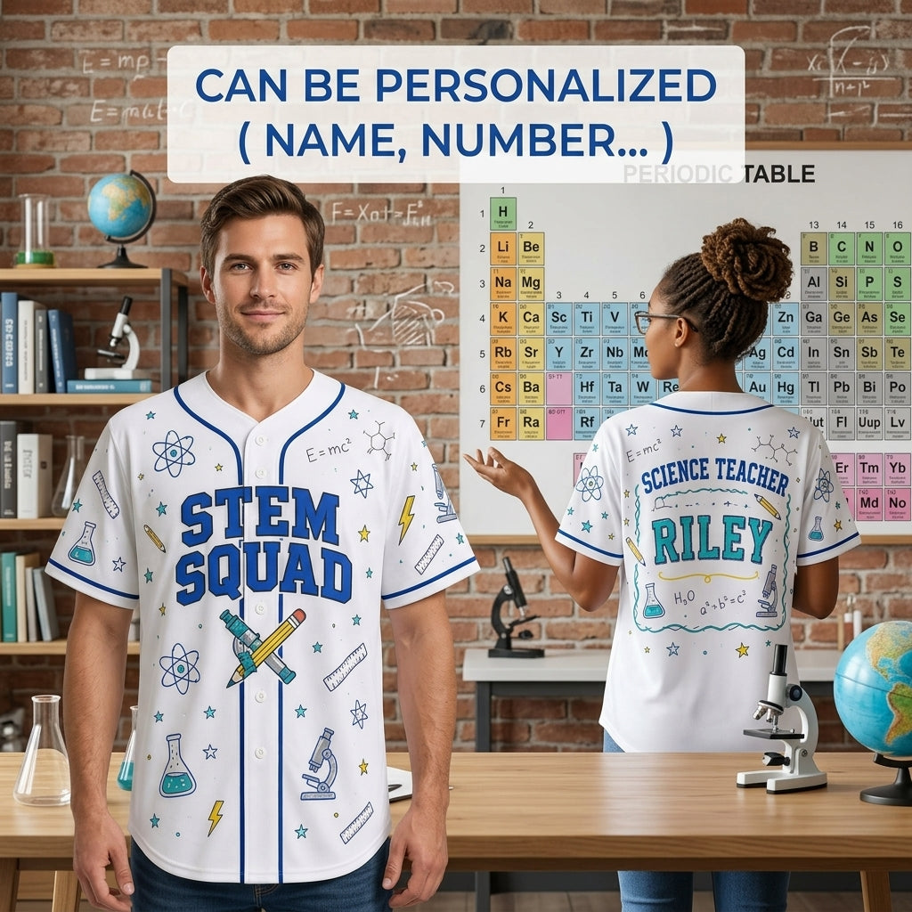 Personalized Science Teacher STEM Squad Baseball Jersey - Custom Name Education Gift for Educators