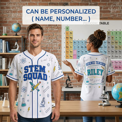 Personalized Science Teacher STEM Squad Baseball Jersey - Custom Name Education Gift for Educators