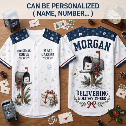 Personalized Mail Carrier Christmas Baseball Jersey - Custom Name Postal Worker Holiday Shirt