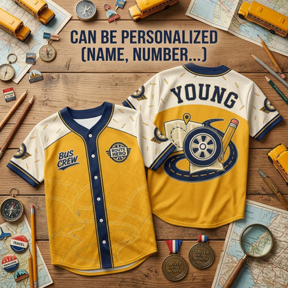 Personalized School Bus Driver Baseball Jersey - Custom Name Bus Crew Route Hero Appreciation Gift