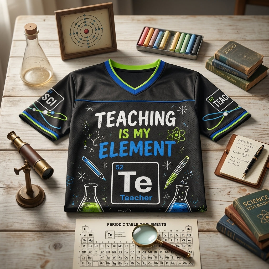 Personalized Science Teacher Football Jersey - Custom Name Teaching Is My Element Chemistry Shirt