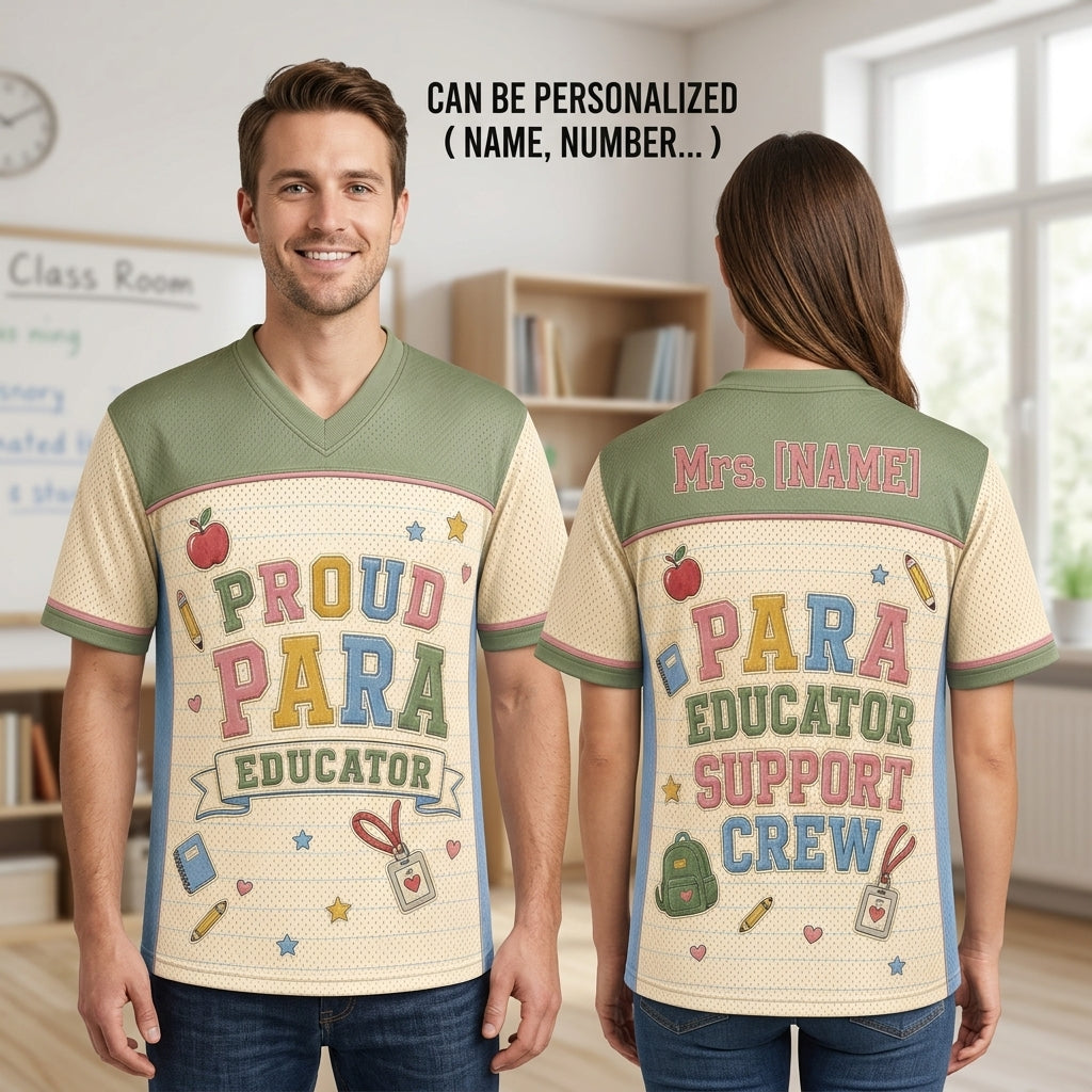 Personalized Proud Para Educator Support Crew Jersey - Custom Name School Spirit Football Shirt