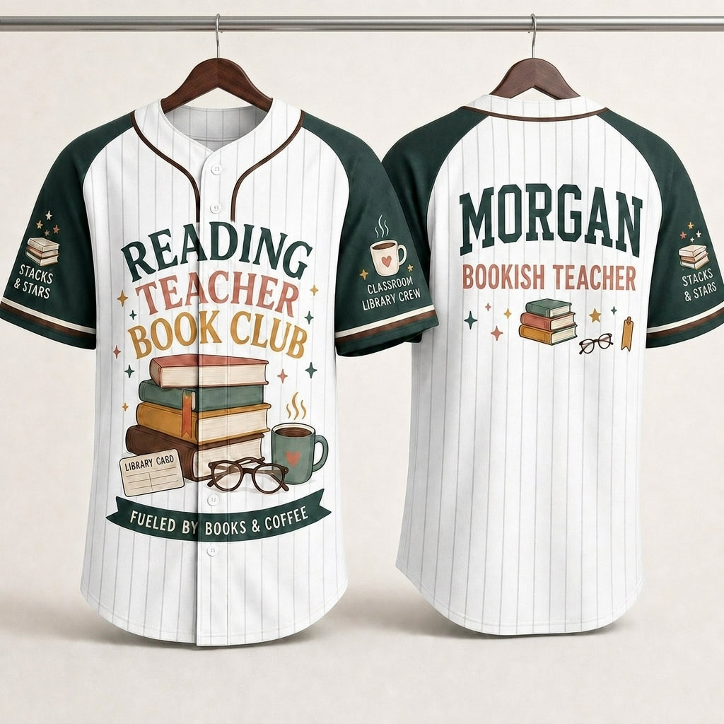 Personalized Reading Teacher Baseball Jersey - Custom Name Bookish Teacher Shirt & Librarian Gift
