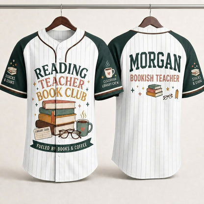 Personalized Reading Teacher Baseball Jersey - Custom Name Bookish Teacher Shirt & Librarian Gift