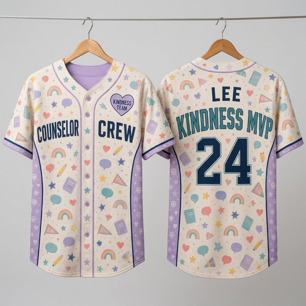 Personalized Counselor Crew Baseball Jersey - Custom Name and Number Kindness MVP Teacher and Staff Shirt