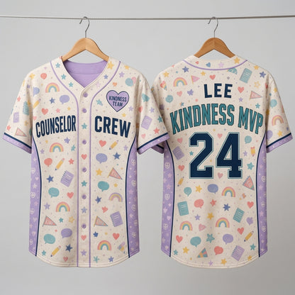 Personalized Counselor Crew Baseball Jersey - Custom Name and Number Kindness MVP Teacher and Staff Shirt