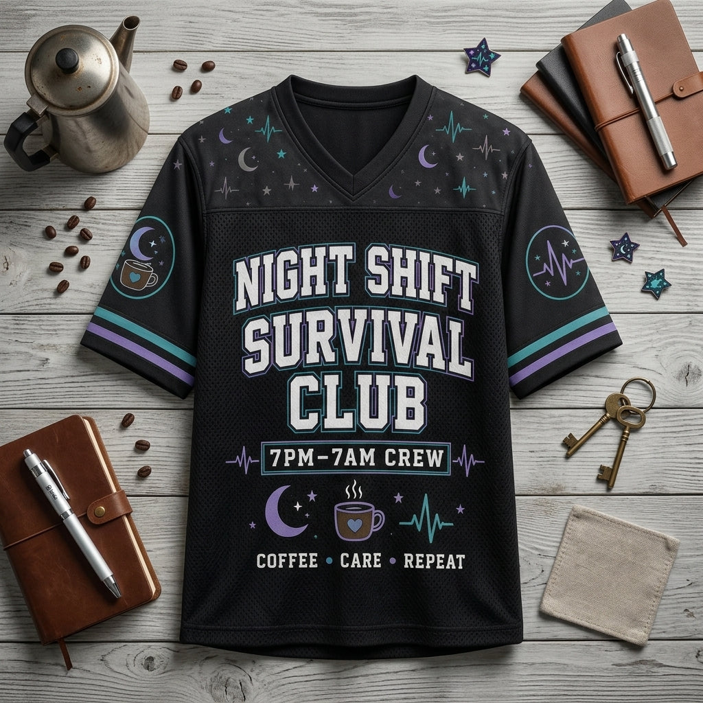 Personalized Night Shift Survival Club Football Jersey - Custom Name & Number Nurse Gift for RN LPN CNA