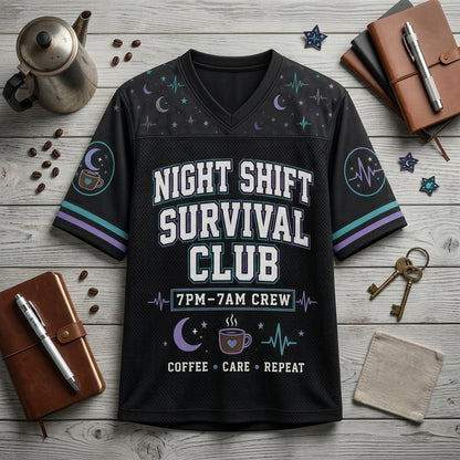 Personalized Night Shift Survival Club Football Jersey - Custom Name & Number Nurse Gift for RN LPN CNA