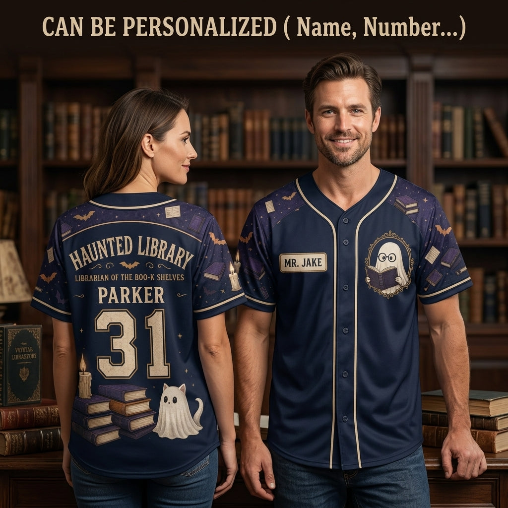Personalized Haunted Library Baseball Jersey - Custom Ghost Librarian of the Boo-k Shelves Shirt