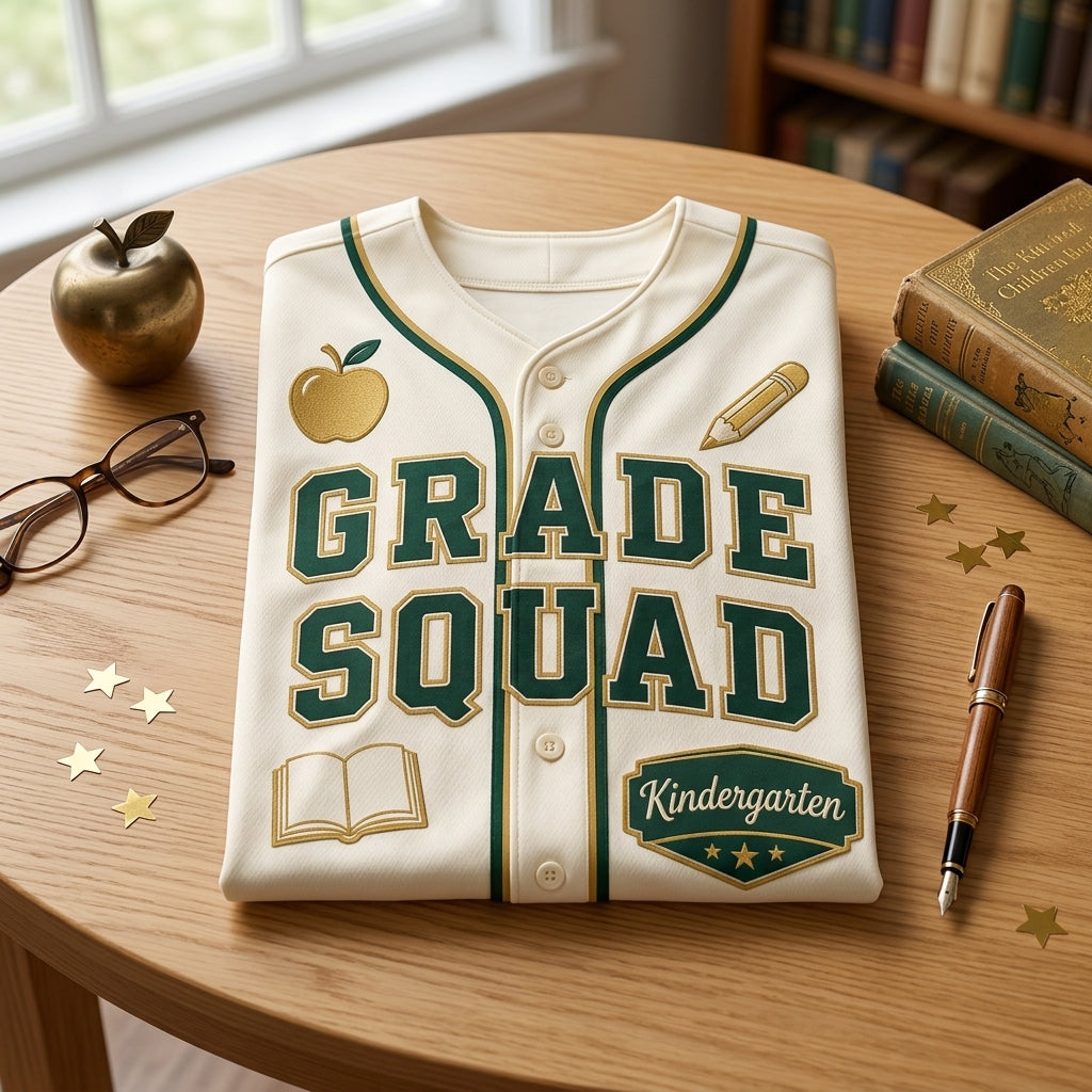 Personalized Teacher Grade Squad Baseball Jersey - Custom Name and Number School Staff Shirt - Kindergarten