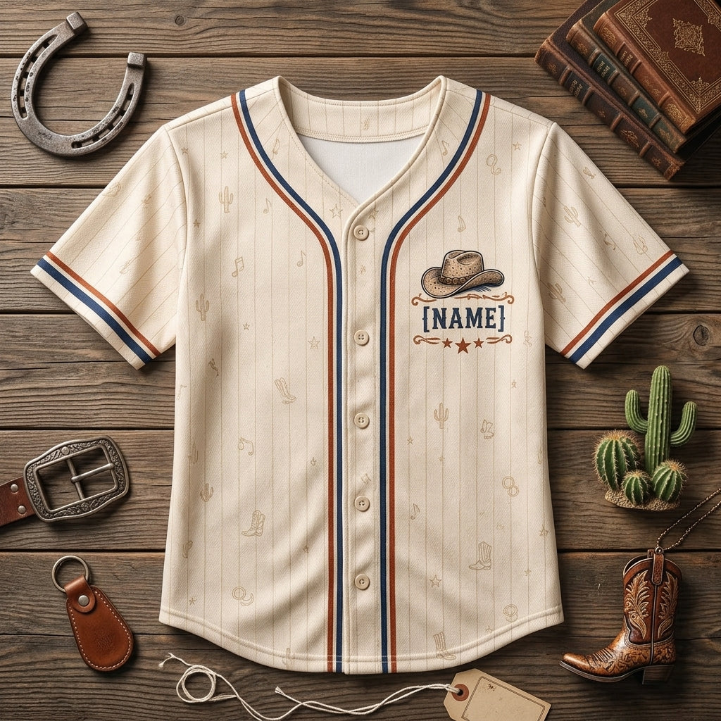 Personalized Country Music Baseball Jersey - Custom Name Boots On Music Up Western Cowboy Shirt