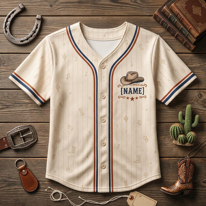 Personalized Country Music Baseball Jersey - Custom Name Boots On Music Up Western Cowboy Shirt