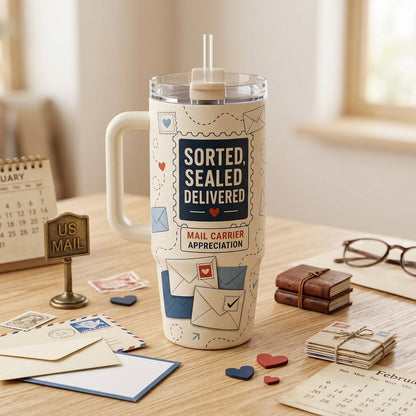 Personalized Mail Carrier Appreciation 40oz Tumbler with Handle - Custom Name Mail Route Crew Gift