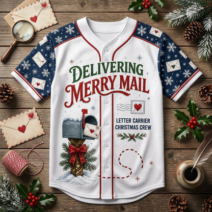 Personalized Mail Carrier Christmas Baseball Jersey - Custom Name North Pole Route Helper Postal Worker Gift