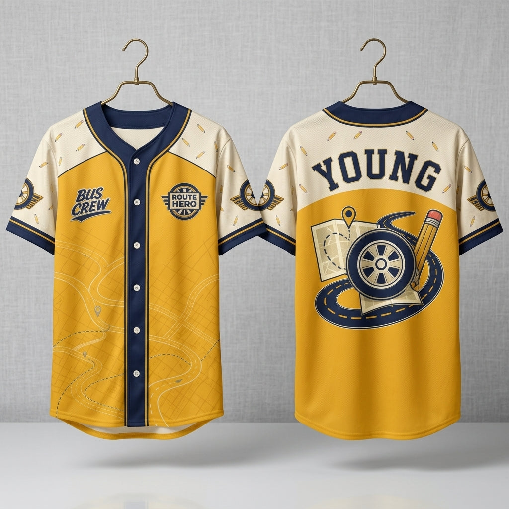 Personalized School Bus Driver Baseball Jersey - Custom Name Bus Crew Route Hero Athletic Shirt