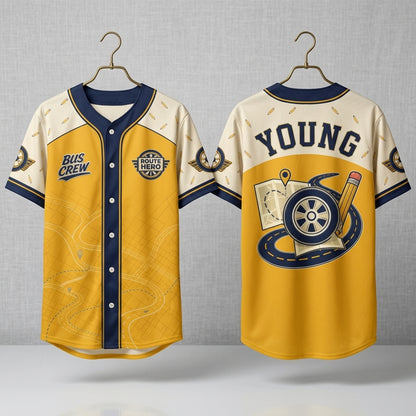 Personalized School Bus Driver Baseball Jersey - Custom Name Bus Crew Route Hero Athletic Shirt