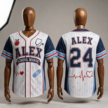 Personalized School Nurse Baseball Jersey - Custom Name & Number Athletic Jersey for Healthcare Heroes