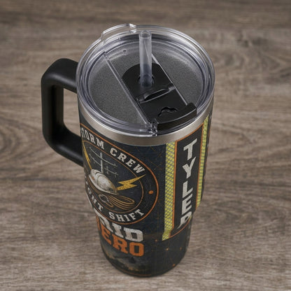 Personalized Lineman 40oz Tumbler with Handle - Storm Crew Grid Hero Gift for Utility Workers & Night Shift Crews product view 5