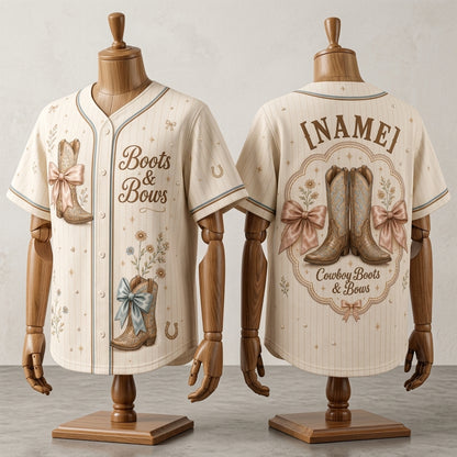 Personalized Boots & Bows Baseball Jersey - Custom Cowgirl Western Aesthetic Shirt