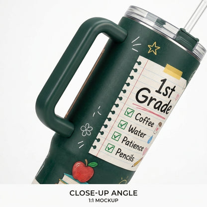 Personalized Teacher Survival Cup 40oz Tumbler with Handle - Custom Name Chalkboard School Gift