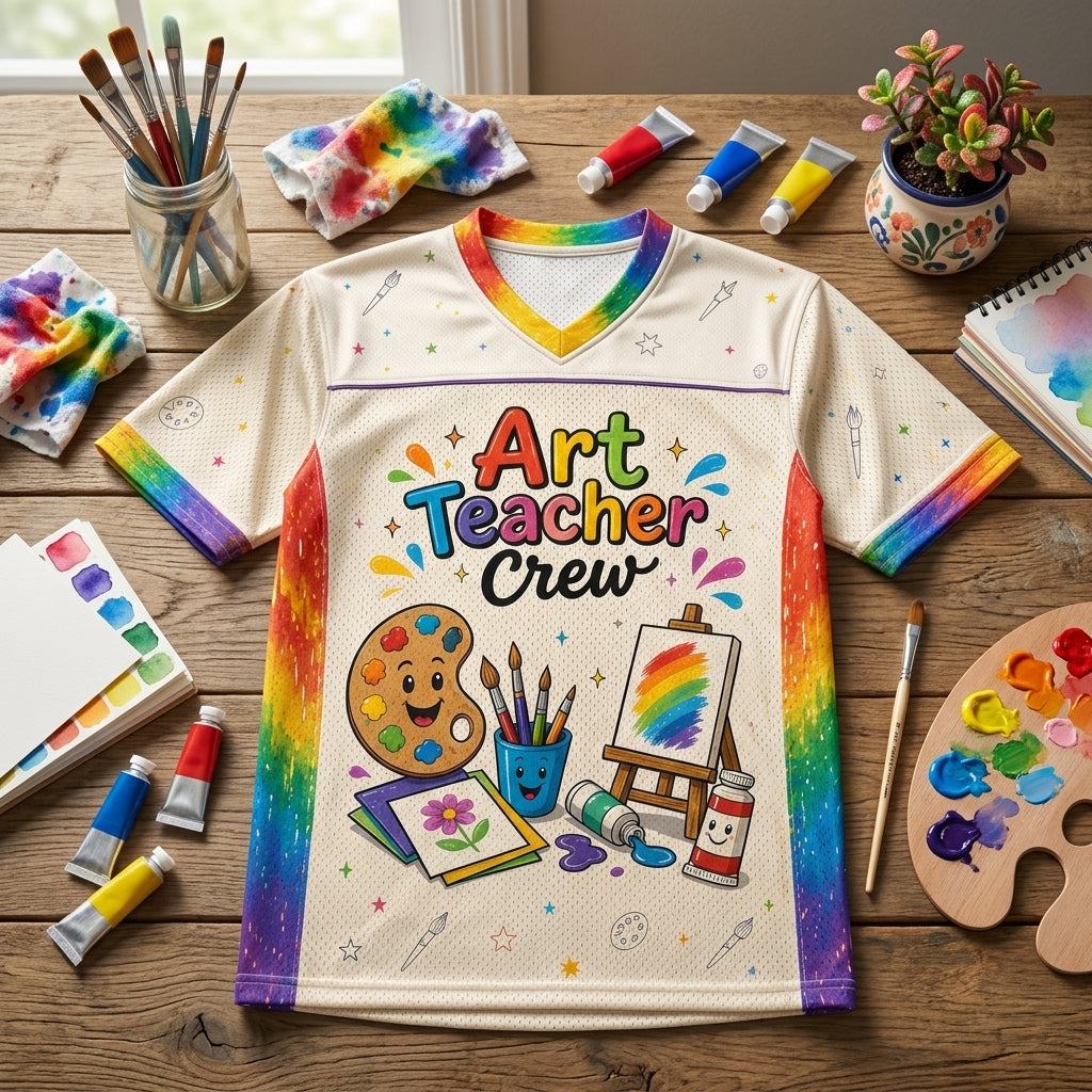 Personalized Art Teacher Crew Football Jersey - Custom Name Gift for Art Educators & School Staff