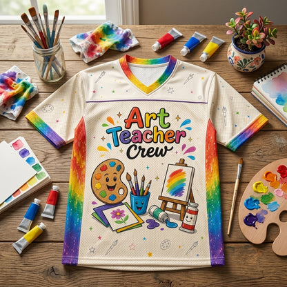 Personalized Art Teacher Crew Football Jersey - Custom Name Gift for Art Educators & School Staff