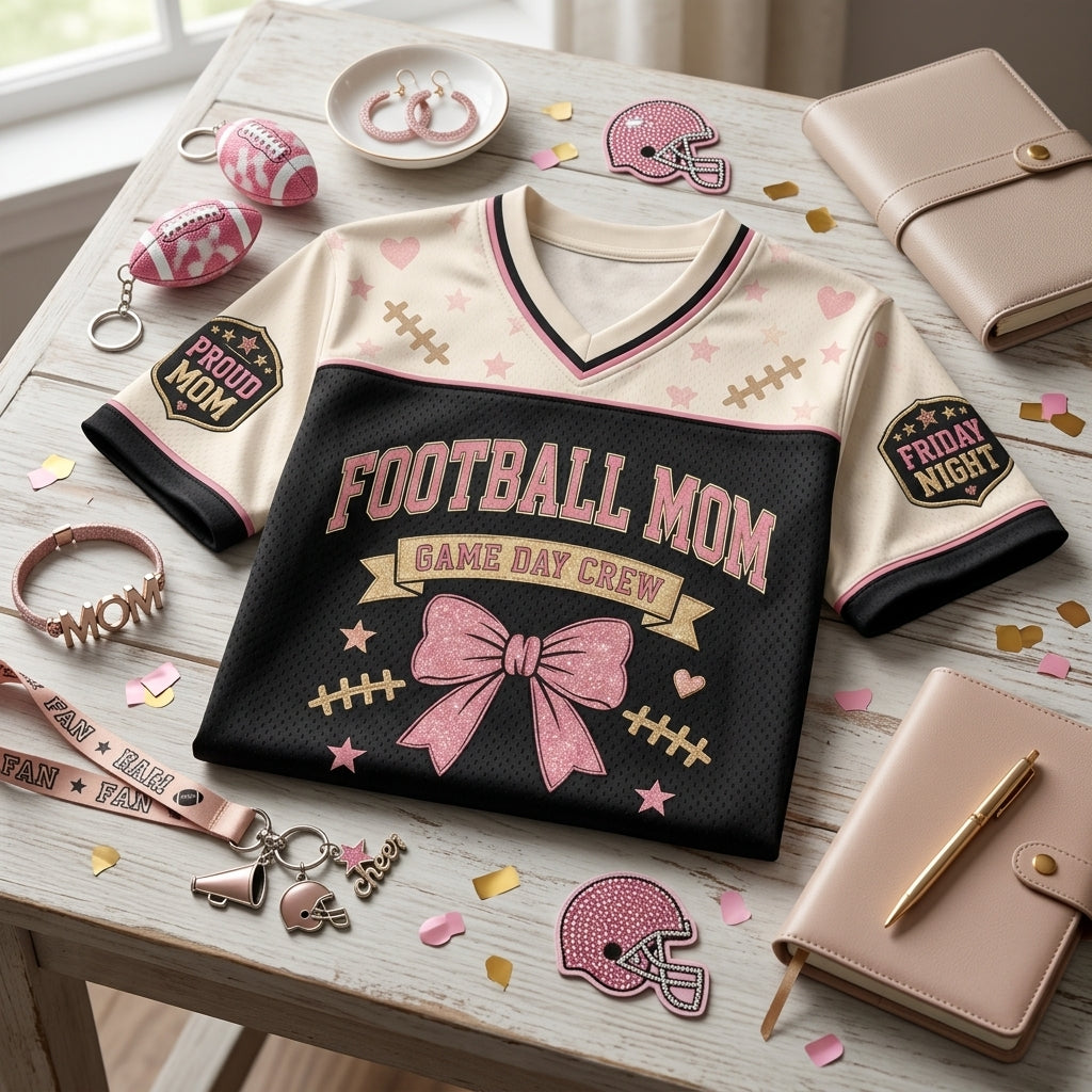Personalized Football Mom Jersey Custom Name and Number Game Day Crew Mesh Shirt for Women