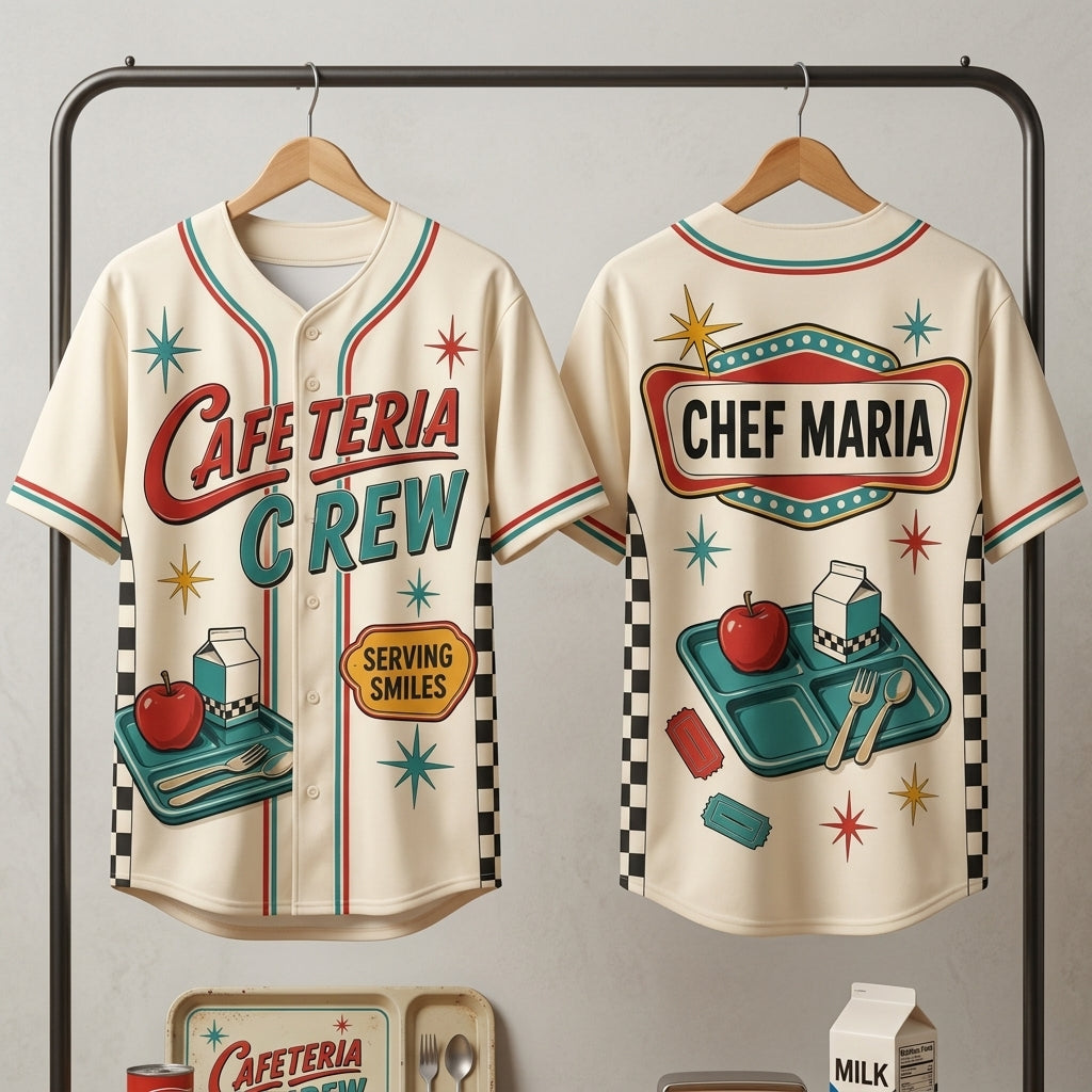 Personalized Cafeteria Crew Retro Baseball Jersey - Custom Name School Lunch Lady Gift