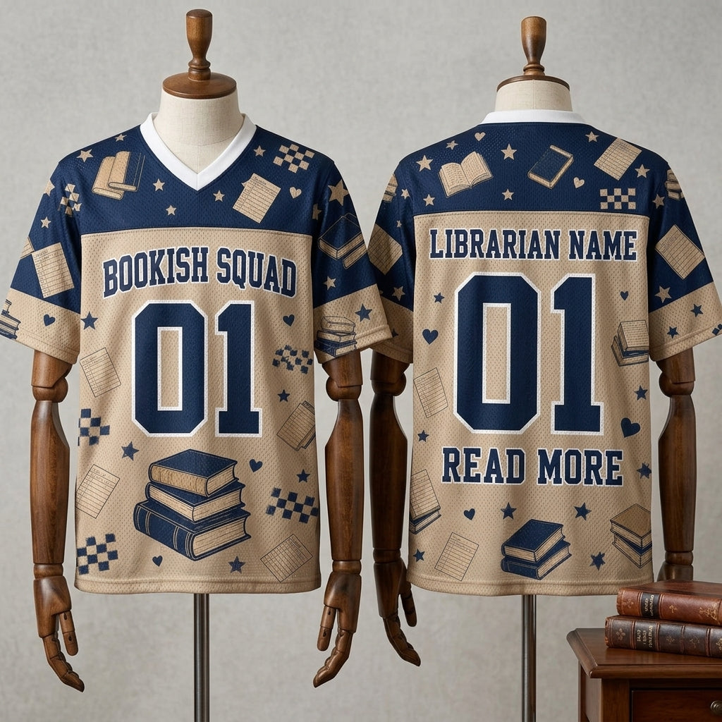 Personalized Bookish Squad Mesh Football Jersey - Custom Librarian Name Gift for Book Lovers