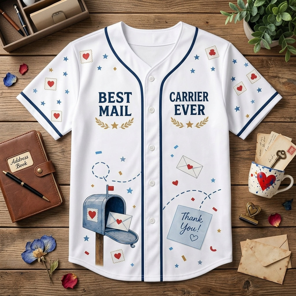 Personalized Best Mail Carrier Ever Baseball Jersey - Custom Name & Route Star #1 Postal Gift