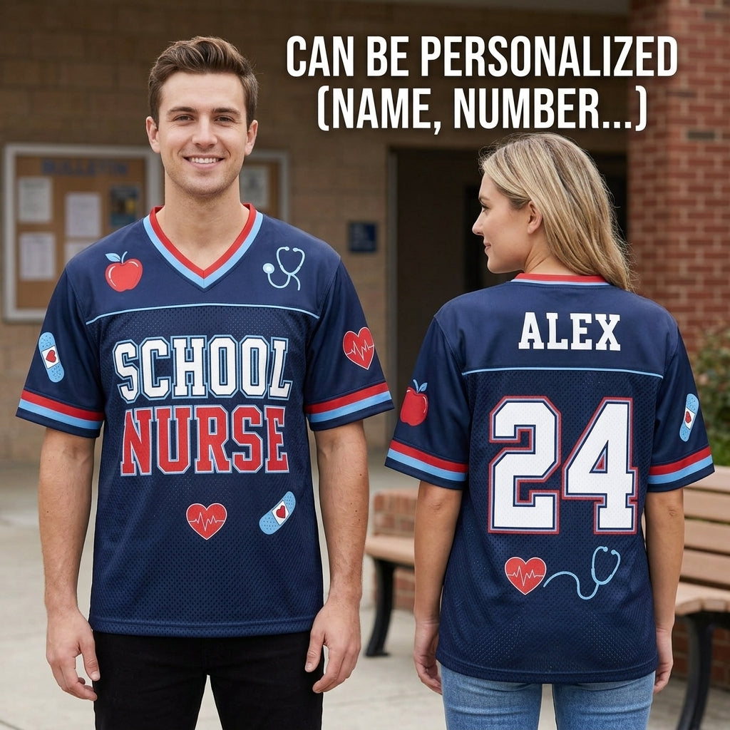 Personalized School Nurse Football Jersey - Custom Name and Number Navy Mesh Athletic Shirt