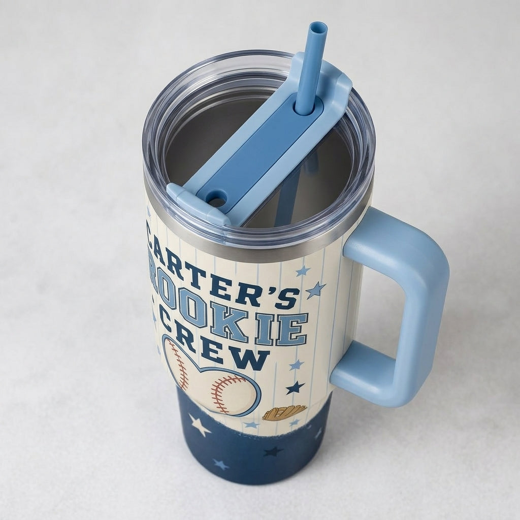 Personalized Baseball Mom 40oz Tumbler with Handle - Custom Name Rookie Crew First Season Gift