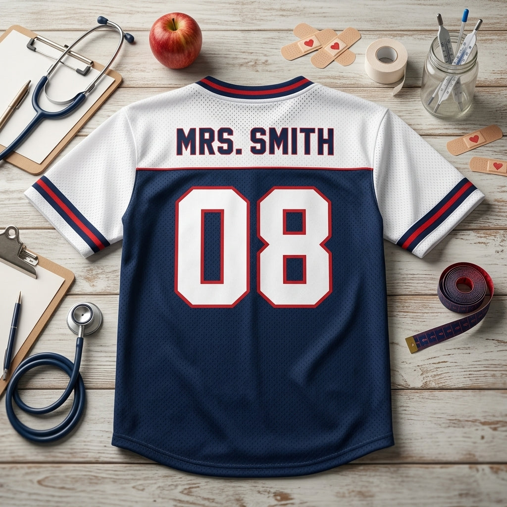 Personalized School Nurse Office Football Jersey - Custom Name & Number Hybrid Mesh Shirt