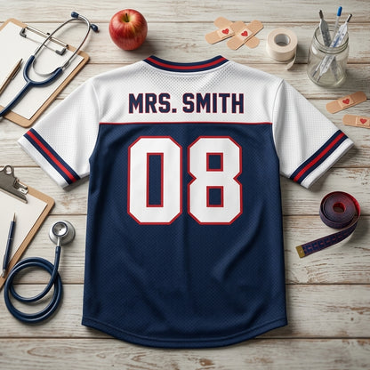 Personalized School Nurse Office Football Jersey - Custom Name & Number Hybrid Mesh Shirt