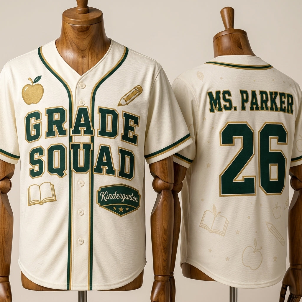 Personalized Teacher Grade Squad Baseball Jersey - Custom Name and Number School Staff Shirt - Kindergarten