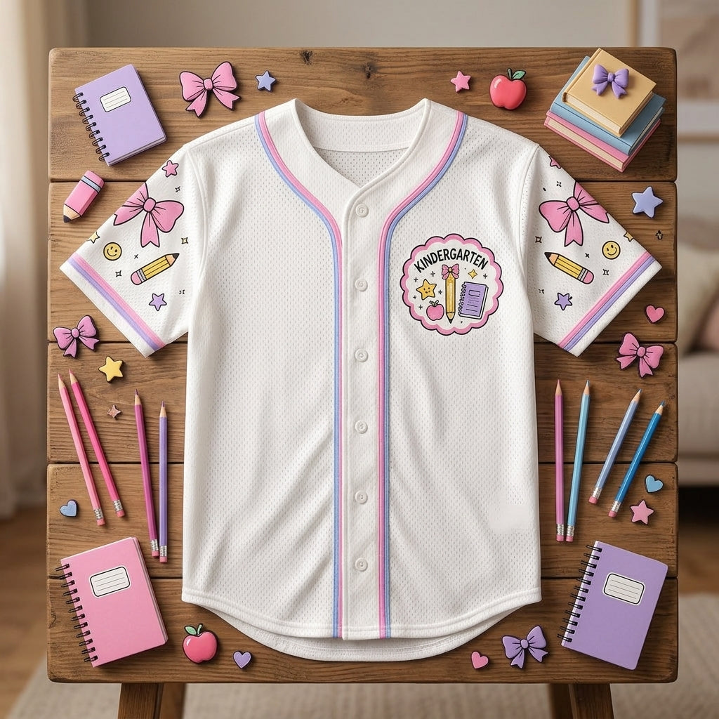 Personalized Kindergarten First Day Vibes Baseball Jersey - Custom Back to School Teacher & Student Gift
