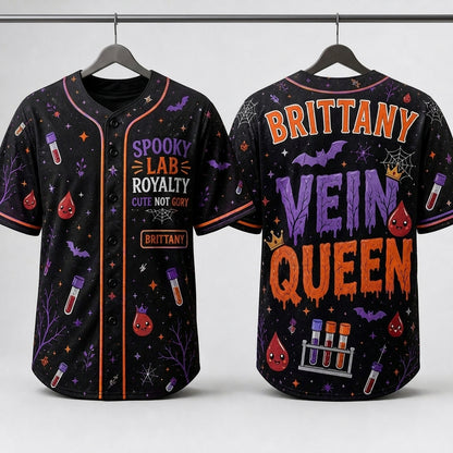 Personalized Vein Queen Baseball Jersey - Spooky Lab Royalty Phlebotomist Halloween Costume