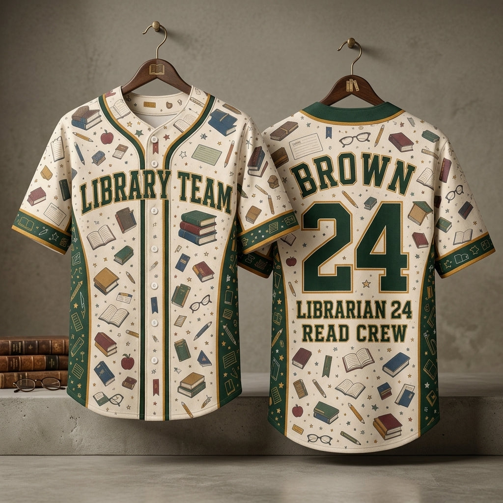 Personalized Library Team Baseball Jersey - Custom Name & Number Librarian Shirt - Book Lover Read Crew Apparel