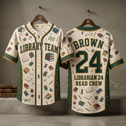 Personalized Library Team Baseball Jersey - Custom Name & Number Librarian Shirt - Book Lover Read Crew Apparel