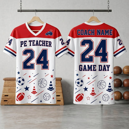 Personalized PE Teacher Mesh Football Jersey - Custom Name and Number Coach Game Day Shirt