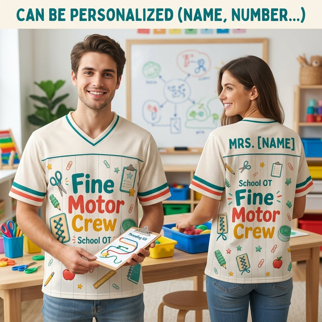 Personalized School OT Fine Motor Crew Football Jersey - Custom Name Occupational Therapist Mesh Shirt