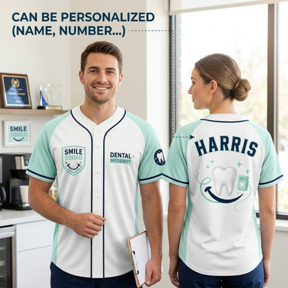 Personalized Dental Hygienist Baseball Jersey - Custom Name Smile Squad Tooth Design Sports Shirt